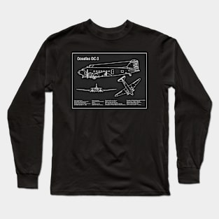 Douglas DC-3 - Airplane Blueprint - PD Long Sleeve T-Shirt